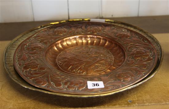 18th Century brass alms dish & copper plaque